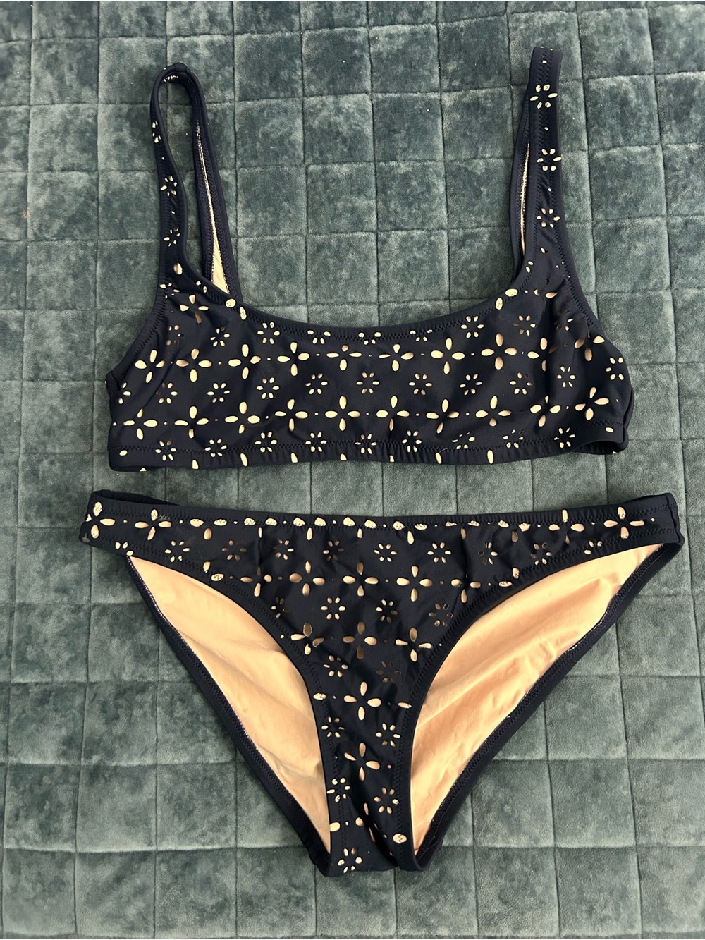 J. Crew Laser Cut Navy Blue Eyelet Bikini Set